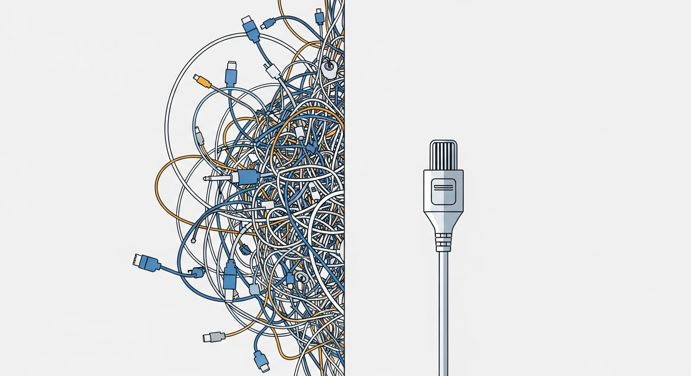 Before MCP showing tangled custom integrations versus after MCP showing clean standardized connections
