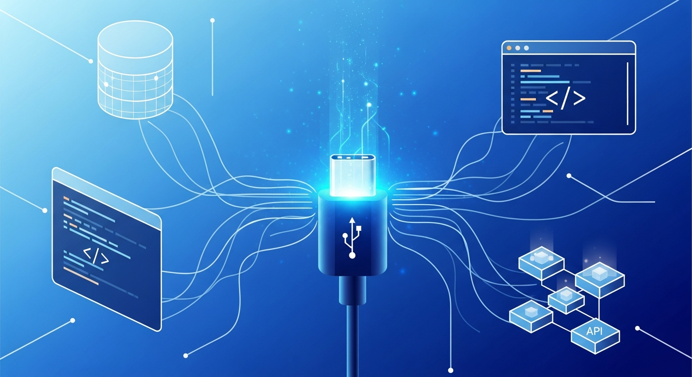 MCP protocol universal connector linking AI models to databases, code editors, and APIs