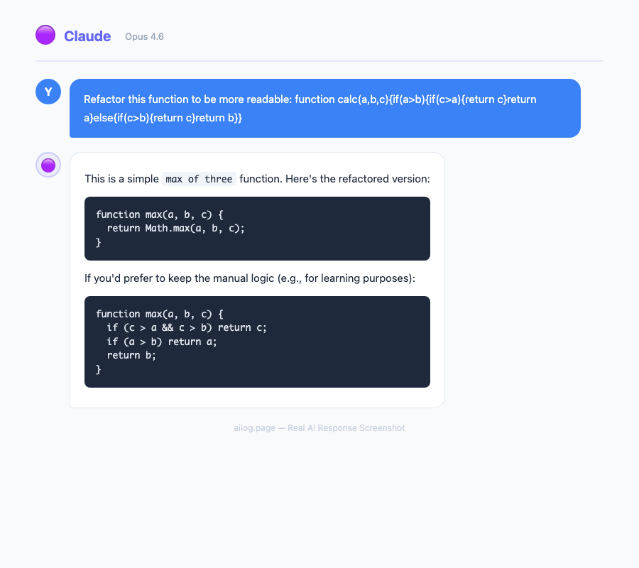 Claude Code refactoring a nested conditional function into clean readable code